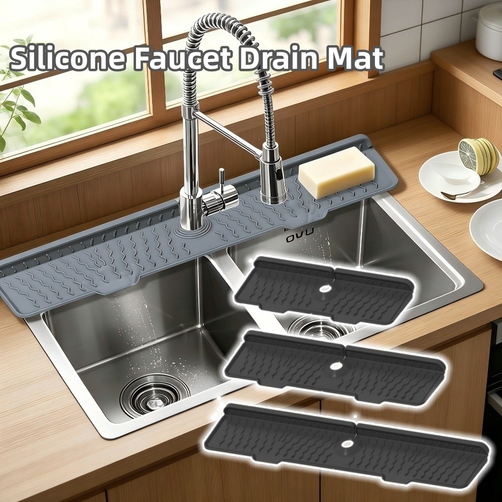 Silicone Tap Washer - แผ่นรองกันลื่นซิลิโคนสำหรับก๊อกน้ำ ขนาด 36/46/61 ซม. ที่วางอ่างล้างจานในครัว ปรับได้