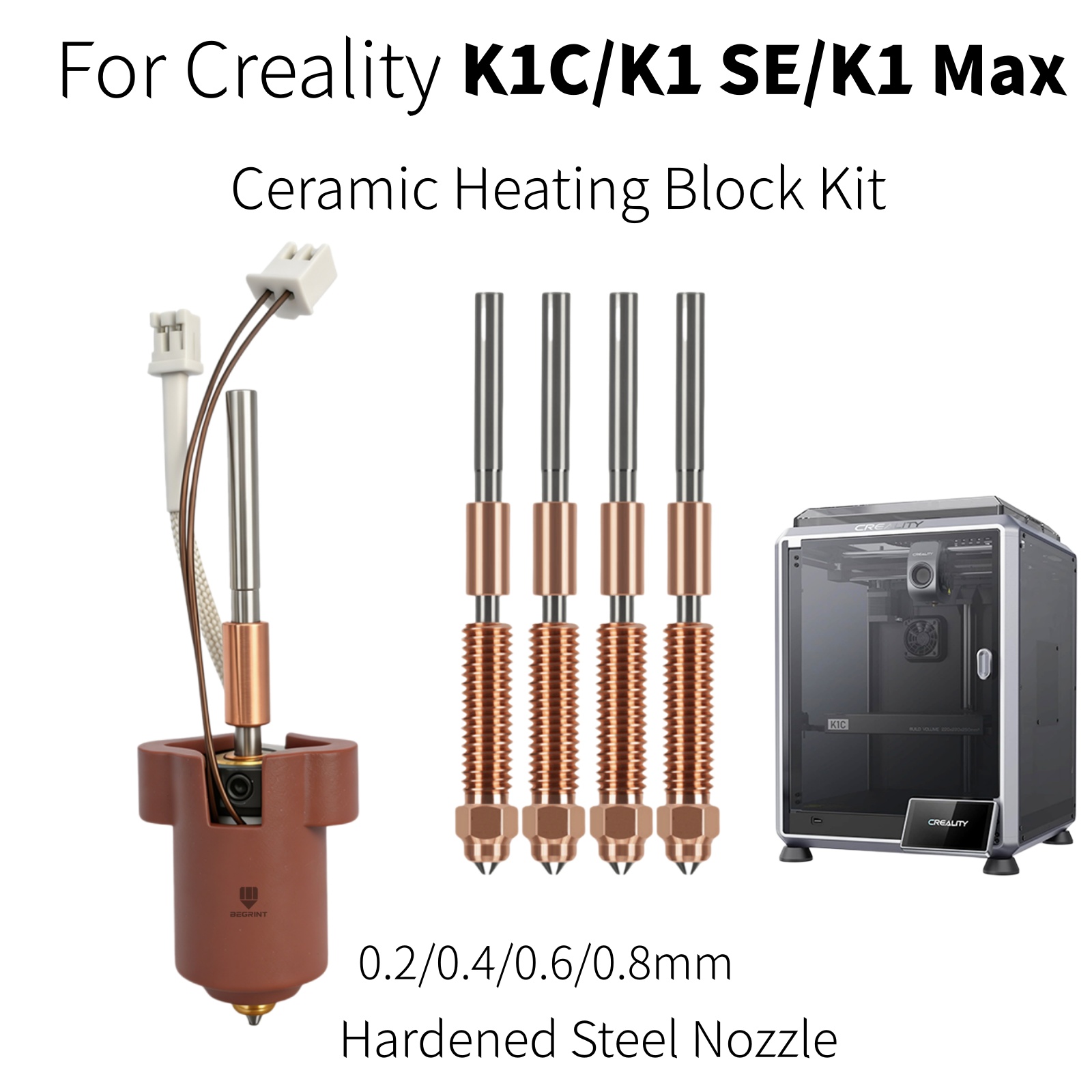 Creality Printer K1 - ชุดหัวฉีด Creality K1C K1 MAX พร้อมบล็อกทำความร้อนเซรามิก,